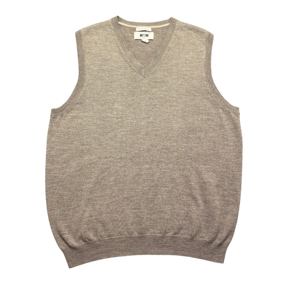 Joseph Abboud Mens Large Brown Extra Fine Merino Wool V-Neck Sweater‎ Vest L
